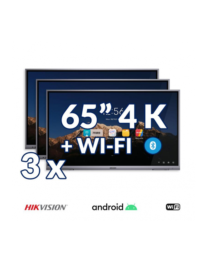 Zestaw interaktywny (wariant 1) 3x Monitor interaktywny HIKVISION 65” 4K z System Androidem 8.0, WiFi, Bluetooth główny