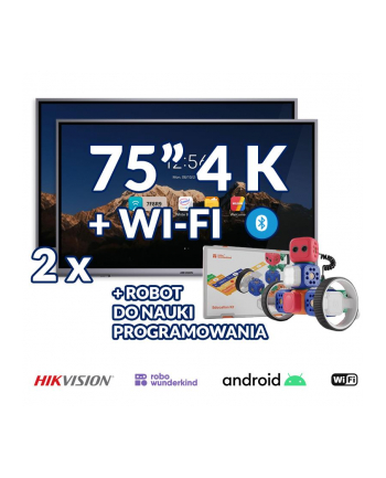 Zestaw interaktywny (wariant 2) 2x Monitor interaktywny HIKVISION 75” 4K z System Androidem8.0, WiFi, Bluetooth +robot do nauki programowania Robo Wunderkind