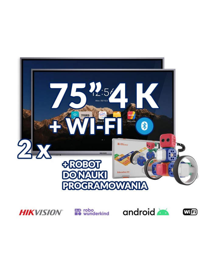 Zestaw interaktywny (wariant 2) 2x Monitor interaktywny HIKVISION 75” 4K z System Androidem8.0, WiFi, Bluetooth +robot do nauki programowania Robo Wunderkind główny