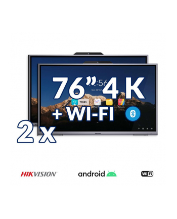 Zestaw interaktywny (wariant 4) 2x Monitor interaktywny HIKVISION 76” 4K z System Androidem 8.0, WiFi, Bluetooth i wbudowaną kamerą