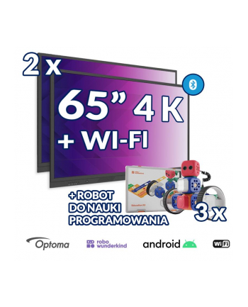 Zestaw interaktywny (wariant 5) 2x Monitor interaktywny OPTOMA 65” 4K z System Androidem 8.0 i WiFi + 3x robot do nauki programowania Robo Wunderkind