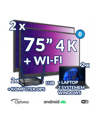 Zestaw interaktywny(wariant 6) 2x Monitor interaktywny OPTOMA 65''4K z System Androidem 8.0 i WiFi+2x komputer OPS/Laptop 15,6” z systemem operacyjnym Windows