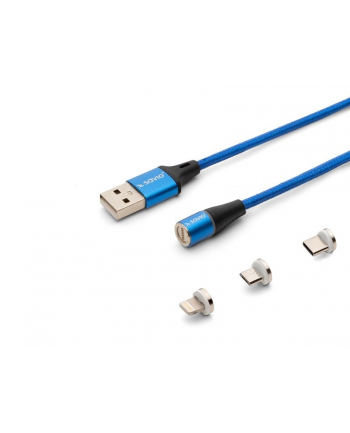 savio Kabel magnetyczny USB - USB typ C, Micro i Lightning, niebieski, 1m, CL-154