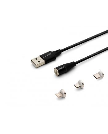 savio Kabel magnetyczny USB - USB typ C, Micro i Lightning, czarny, 2m, CL-155