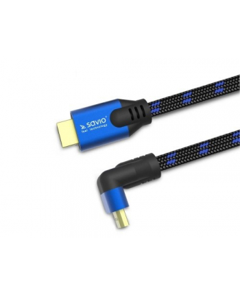 savio Kabel HDMI (M) v2.1, 1,8m, kątowy, 8K, miedź, niebiesko-czarny, złote końcówki, ethernet/3D, CL-147