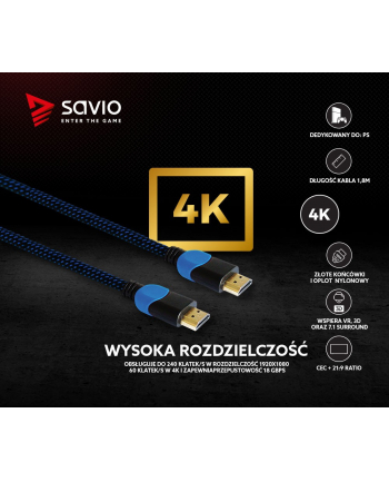 savio Kabel HDMI 2.0 dedykowany do Playstation niebiesko-czarny 1,8m, GCL-02