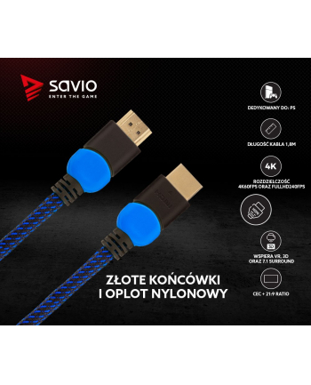 savio Kabel HDMI 2.0 dedykowany do Playstation niebiesko-czarny 1,8m, GCL-02