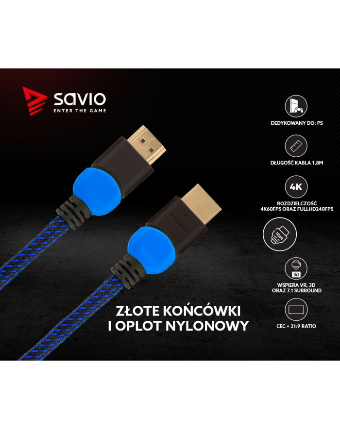 savio Kabel HDMI 2.0 dedykowany do Playstation niebiesko-czarny 1,8m, GCL-02 główny