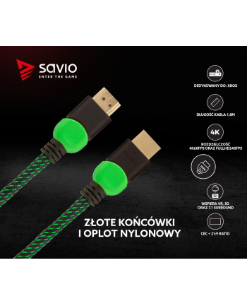 savio Kabel HDMI 2.0 dedykowany do XBOX zielono-czarny 1,8m, GCL-03