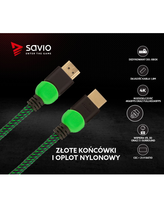 savio Kabel HDMI 2.0 dedykowany do XBOX zielono-czarny 1,8m, GCL-03 główny
