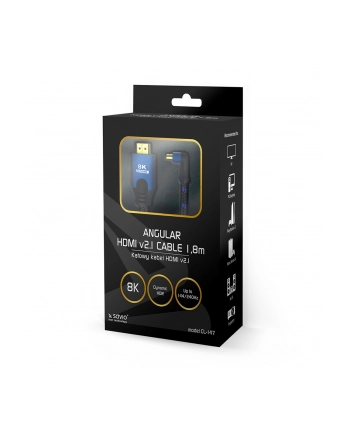 savio Kabel HDMI (M) v2.1, 1,8m, kątowy, 8K, miedź, niebiesko-czarny, złote końcówki, ethernet/3D, CL-147