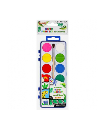 Farby akwarelowe 12 kolorów + pędzelek Safari STARPAK