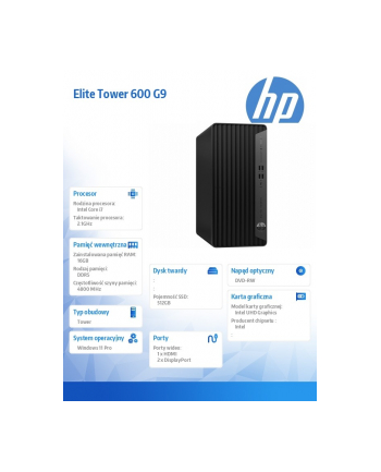 hp inc. Komputer Elite Tower 600 G9 i7-12700 512/16/DVD/W11P 6A823EA