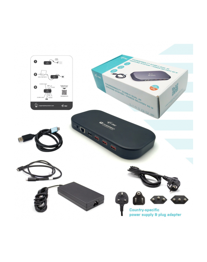 i-tec Stacja dokującaThunderbolt 3/USB-C Dual 4K Docking Station + USB-C to DisplayPort Cable (1,5m) + Power Delivery 60W główny