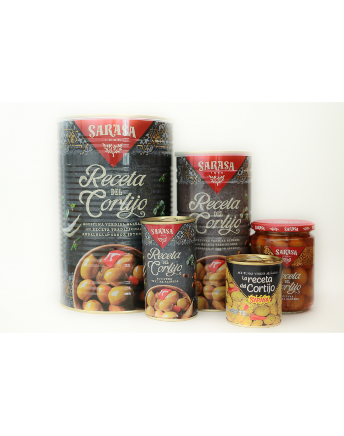 Oliwki SARASA CORTIJO puszka 350g zielone z pestką w marynacie warzywnej (z receptą babcinego Starego Dworku) główny