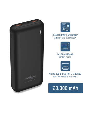 Ansmann Powerbank 20000mAh PB320PD (Kolor: CZARNY, 20,000 mAh)