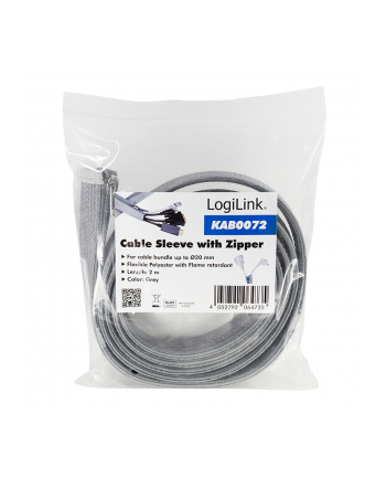 LOGILINK KAB0072 Cable sleeve with zipper Polyester Ø 30 mm grey 2m