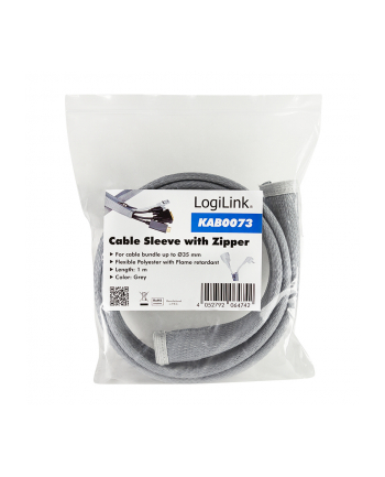 LOGILINK KAB0073 Cable sleeve with zipper Polyester Ø 50 mm grey 1m