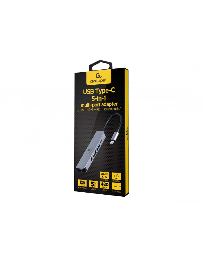 GEMBIRD A-CM-COMBO5-02 Adapter USB Type C 5w1 Hub + HDMI + PD + dźwięk stereo główny