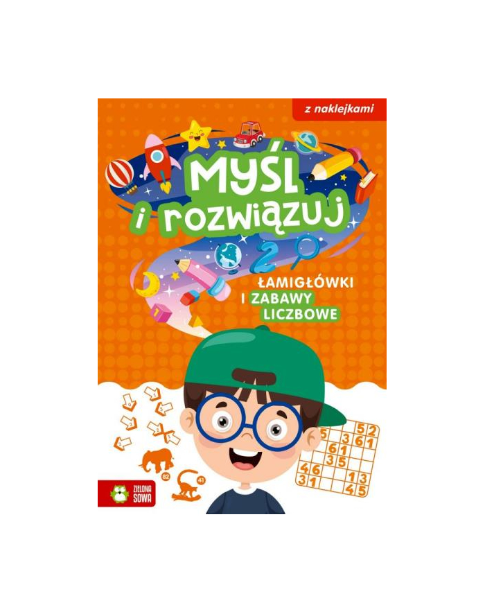 zielona sowa Książka Myśl i rozwiązuj. Łamigłówki i zabawy liczbowe główny