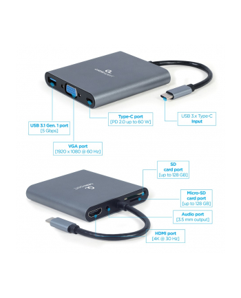 gembird Adapter USB-C Hub HDMI USB-C PD VGA USB 3.0 Audio Card