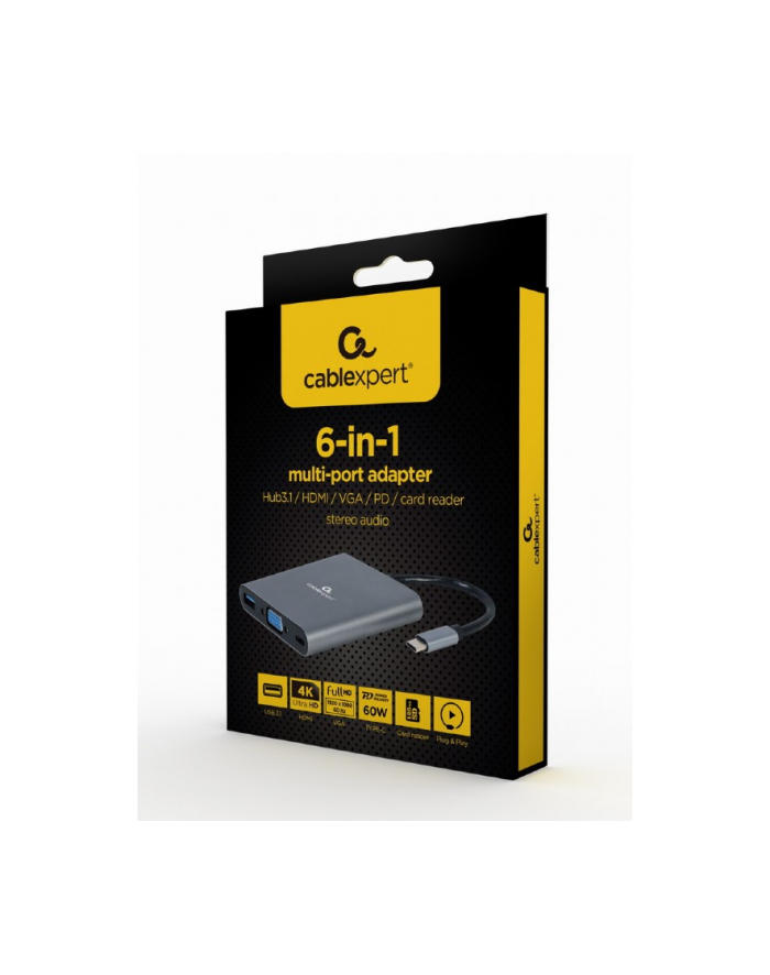 gembird Adapter USB-C Hub HDMI USB-C PD VGA USB 3.0 Audio Card główny
