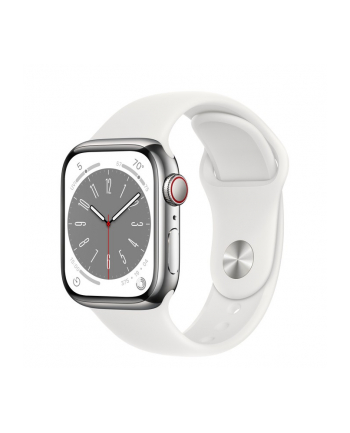 apple Watch Series 8 GPS + Cellular, 41 mm Koperta ze stali nierdzewnej w kolorze srebrnym z paskiem sportowym w kolorze białym - regular
