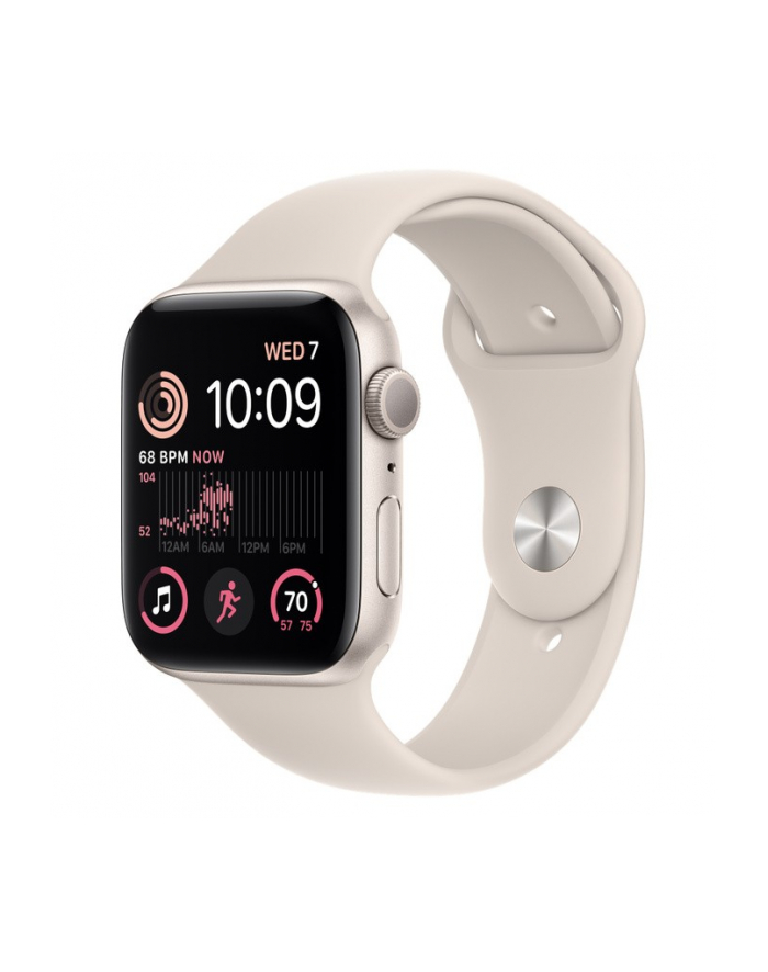 apple Watch SE GPS, 44 mm Koperta z aluminium w kolorze księżycowej poświaty z paskiem sportowym w kolorze księżycowej poświaty - regular główny