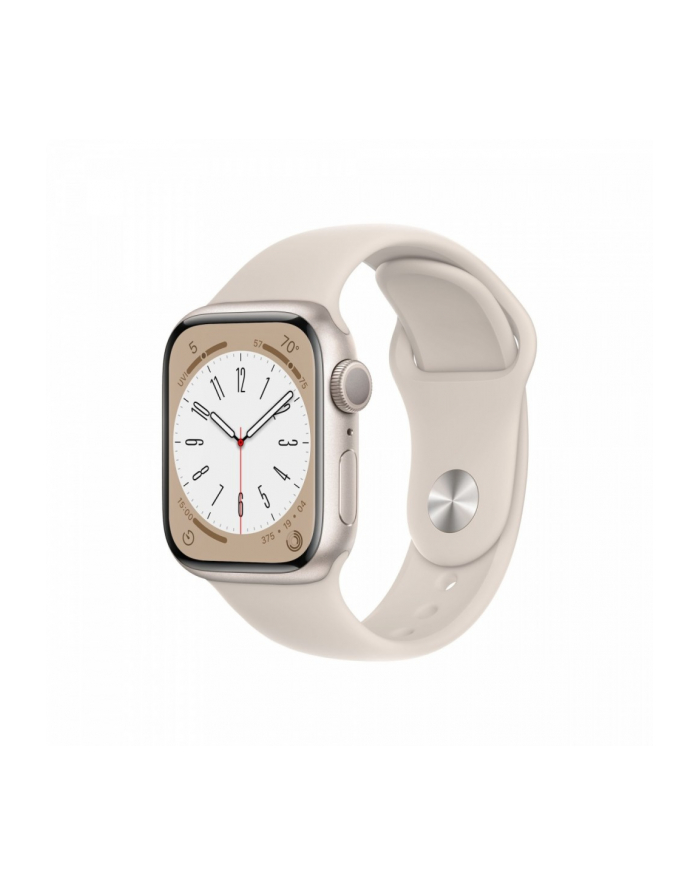 apple Watch Series 8 GPS, 41 mm Koperta z aluminium w kolorze ksieżycowej poświaty z paskiem sportowym w kolorze księżycowej poświaty - regular główny
