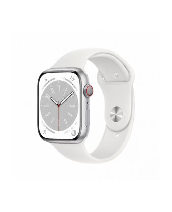 apple Watch Series 8 GPS, 45 mm Koperta z aluminium w kolorze srebrnym z paskiem sportowym w kolorze białym - regular
