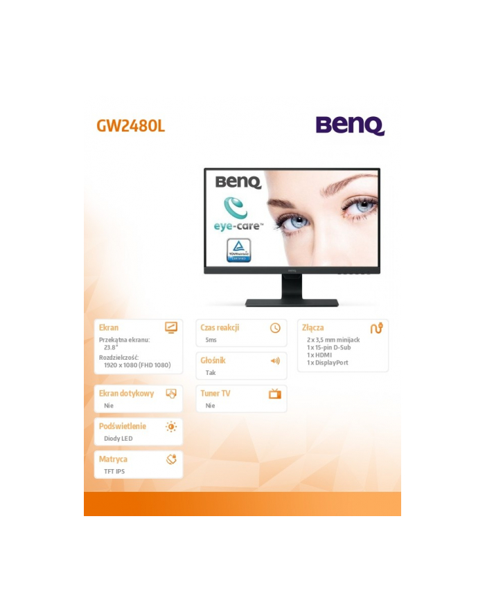 benq Monitor 23.8 cala GW2480L LED 4ms/20mln:1/IPS/FHD główny