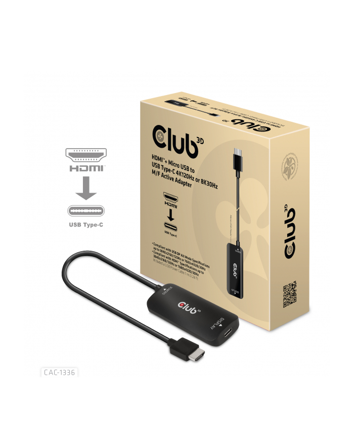 club 3d Adapter Club3D CAC-1336 HDMI™+ Micro USB to USB Type-C 4K120Hz or 8K30Hz M/F Active Adapter główny