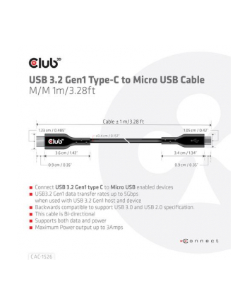 club 3d Club3D CAC-1526 USB TYPE C 32 GEN 1 TO USB MICRO CABLE 1M/328FT BIDIRECTIONAL nr 1