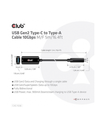 club 3d Club3D CAC-1536 USB GEN2 TYPE-C TO TYPE-A CABLE 10GBPS M/F 5M/164FT nr 1