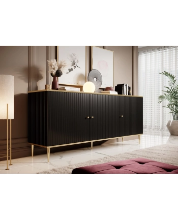 cama meble Komoda GLAMOUR 180x40x75 5 czarny mat + złoty