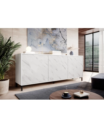 cama meble Komoda MARMO 3D 200x45xH80 5 biały mat/marmur biały