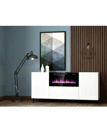 cama meble Komoda PAFOS z kominkiem elektrycznym 180x42x82 biały mat