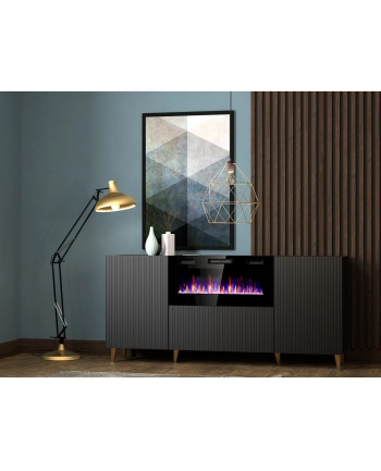 cama meble Komoda PAFOS z kominkiem elektrycznym 180x42x82 czarny mat
