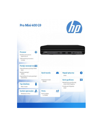 hp inc. Komputer Pro Mini 400G9 MT i3-12100T 256GB/8GB/W11P     6B2H9EA