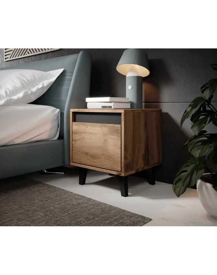 cama meble Szafka nocna NORD 2szt 40x38xH45 dąb wotan/antracyt główny