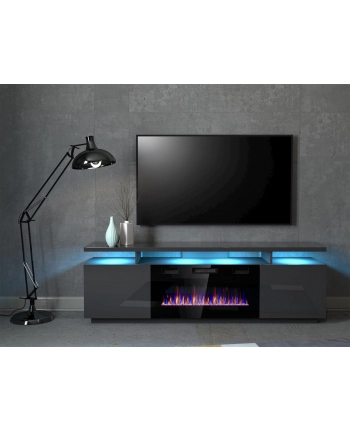 cama meble Szafka RTV EVA z kominkiem elektrycznym 180x40x52 grafit/grafit połysk