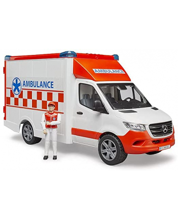 Mercedes Sprinter Ambulans z figurką ratownika edycznego i modułem światło + dźwię 02676 BRUD-ER