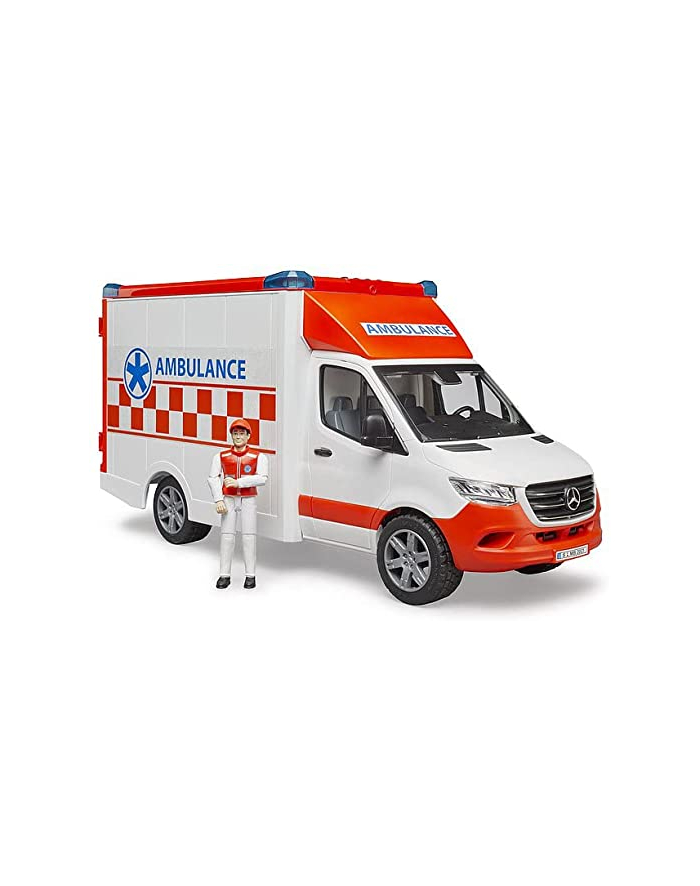 Mercedes Sprinter Ambulans z figurką ratownika edycznego i modułem światło + dźwię 02676 BRUD-ER główny