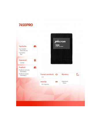 micron Dysk SSD 7680GB 7450PRO U.3 15mm MTFDKCC7T6TFR-1BC1ZABYY
