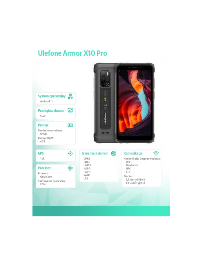ulefone Smartfon Armor X10 Pro 4/64GB IP68/IP69K 5180mAh DualSIM Szary główny
