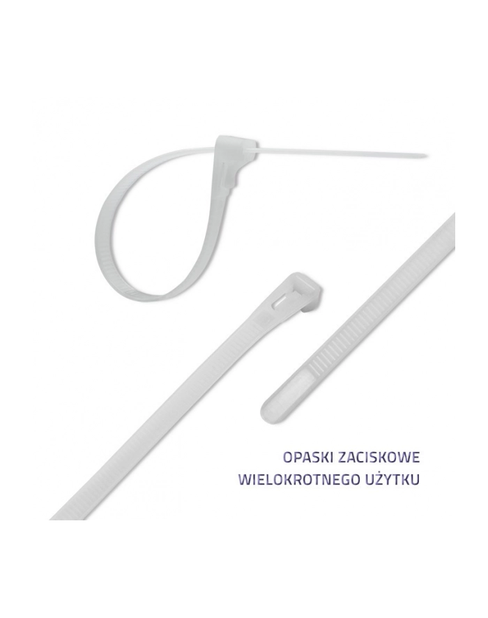 QOLTEC 52238 Opaski zaciskowe wielorazowe trytytki 7.2x450mm Nylon UV Białe główny