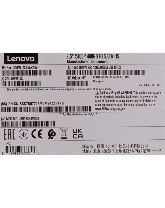 LENOVO ISG ThinkSystem 2.5inch 5400 PRO 480GB Read Intensive SATA 6Gb HS SSD główny
