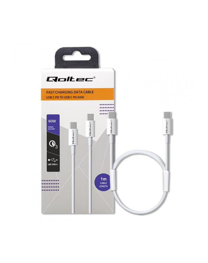 QOLTEC 52359 USB 2.0 type C Cable USB 2.0 type C 60W QC 3.0 PD 1m White główny