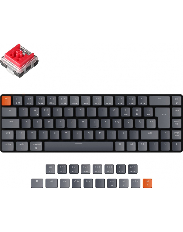 D-E Layout - Keychron K7, gaming keyboard (Kolor: CZARNY/grey - Keychron Low Profile Optical Red, hot-swap, aluminum frame, RGB) główny