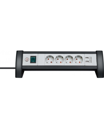 Brennenstuhl Premium-Office-Line, 4-way socket, USB, socket strip (Kolor: CZARNY/grey, with 2 USB charging sockets 3,100mA)